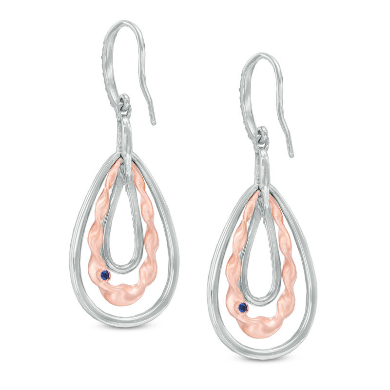 Main Image 2 of Vera Wang Love Collection 0.18 CT. T.W. Diamond Ribbon Teardrop Earrings in Sterling Silver and 14K Rose Gold