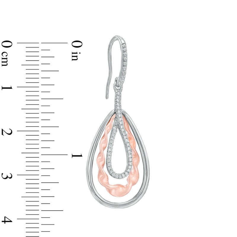 Main Image 3 of Vera Wang Love Collection 0.18 CT. T.W. Diamond Ribbon Teardrop Earrings in Sterling Silver and 14K Rose Gold