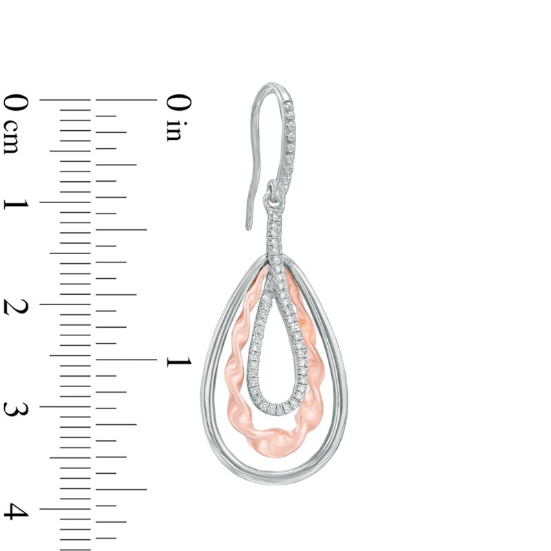 Vera Wang Love Collection 0.18 CT. T.W. Diamond Ribbon Teardrop Earrings in Sterling Silver and 14K Rose Gold