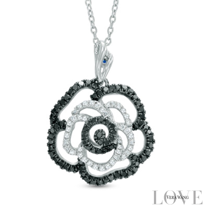 Vera Wang Love Collection 0.45 CT. T.W. Enhanced Black and White Diamond Rose Pendant in Sterling Silver