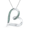 Thumbnail Image 0 of 0.16 CT. T.W. Enhanced Green and White Diamond Tilted Ribbon Heart Pendant in Sterling Silver