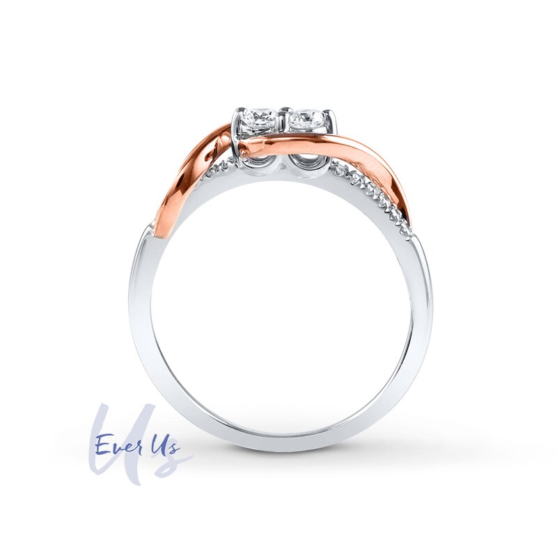 Main Image 2 of Ever Us™ 0.50 CT. T.W. Two-Stone Diamond Swirl Anniversary Band in 14K Two-Tone Gold