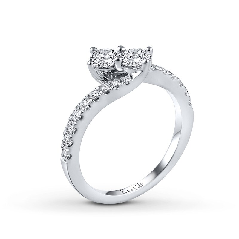 Main Image 3 of Ever Us™ 0.75 CT. T.W. Two-Stone Diamond Bypass Ring in 14K White Gold