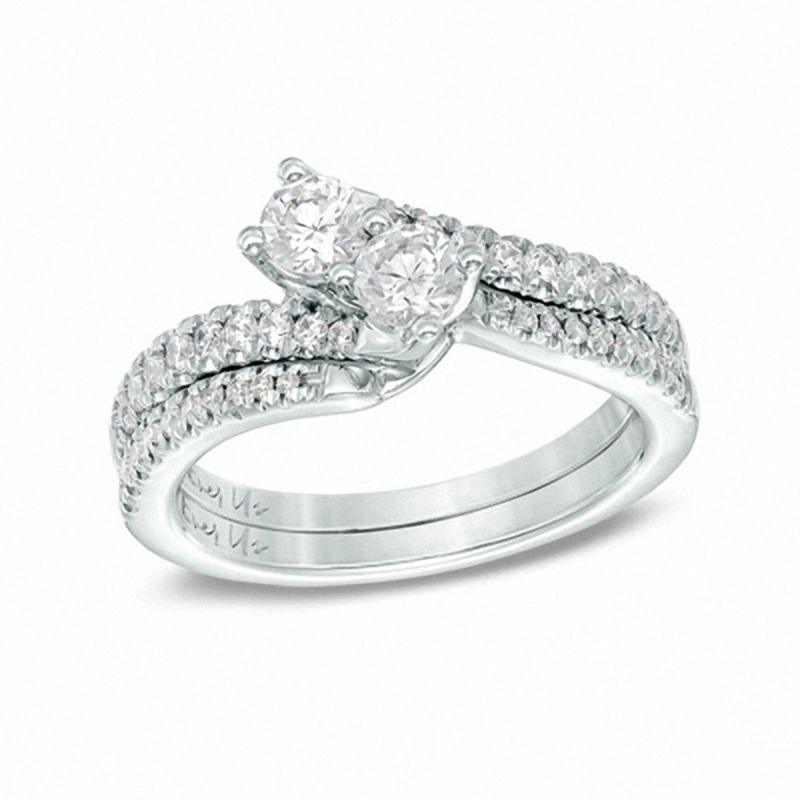 Main Image 4 of Ever Us™ 0.75 CT. T.W. Two-Stone Diamond Bypass Ring in 14K White Gold