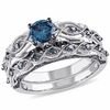Thumbnail Image 1 of 0.99 CT. T.W. Enhanced Blue Diamond Vintage-Style Bridal Set in 10K White Gold