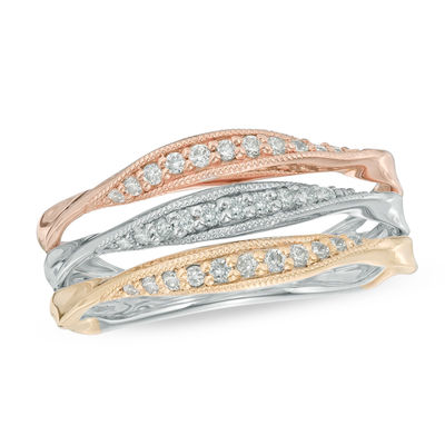 0.25 CT. T.W. Diamond Three Row Twist Band in 10K Tri-Tone Gold