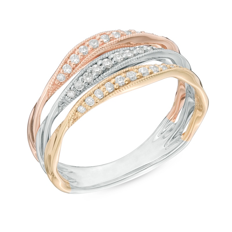 0.25 CT. T.W. Diamond Three Row Twist Band in 10K Tri-Tone Gold