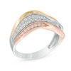 Thumbnail Image 1 of 0.38 CT. T.W. Diamond Three Row Slant Band in 10K Tri-Tone Gold