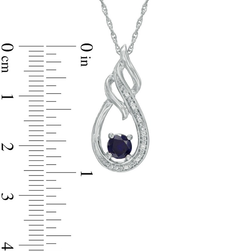 Main Image 2 of 5.0mm Lab-Created Blue Sapphire and Diamond Accent Flame Pendant in Sterling Silver