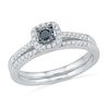 Thumbnail Image 1 of 0.30 CT. T.W.  Black and White Diamond Frame Bridal Set in 10K White Gold