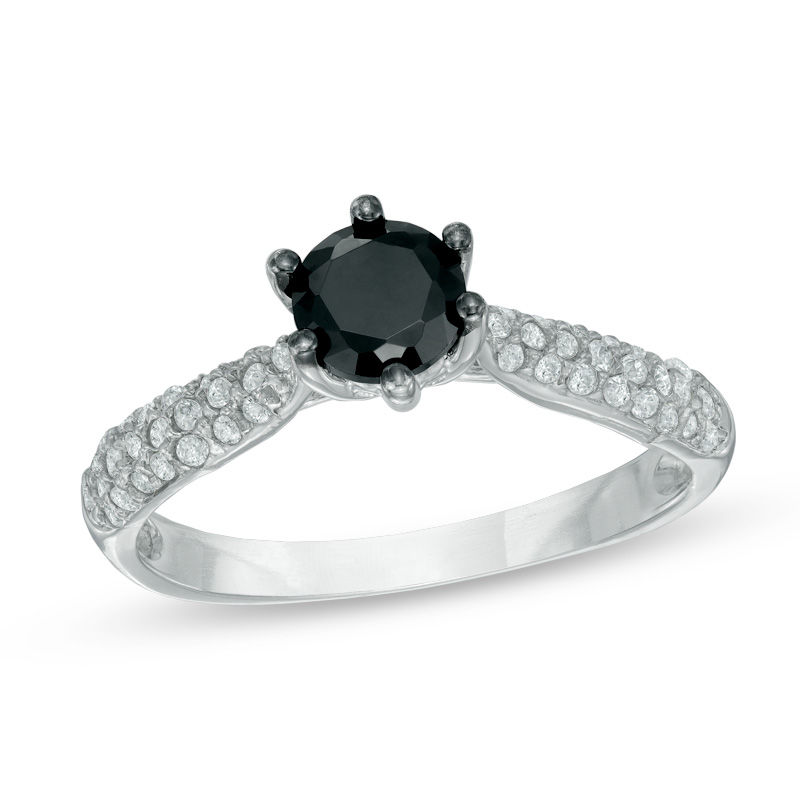 0.95 CT. T.W. Enhanced Black and White Diamond Engagement Ring in 10K White Gold