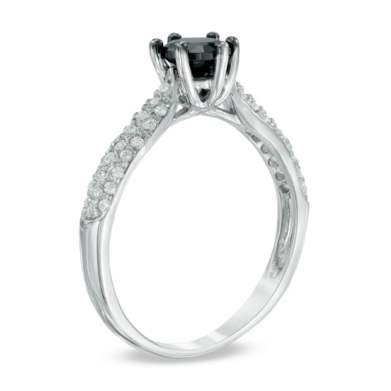 Main Image 2 of 0.95 CT. T.W. Enhanced Black and White Diamond Engagement Ring in 10K White Gold
