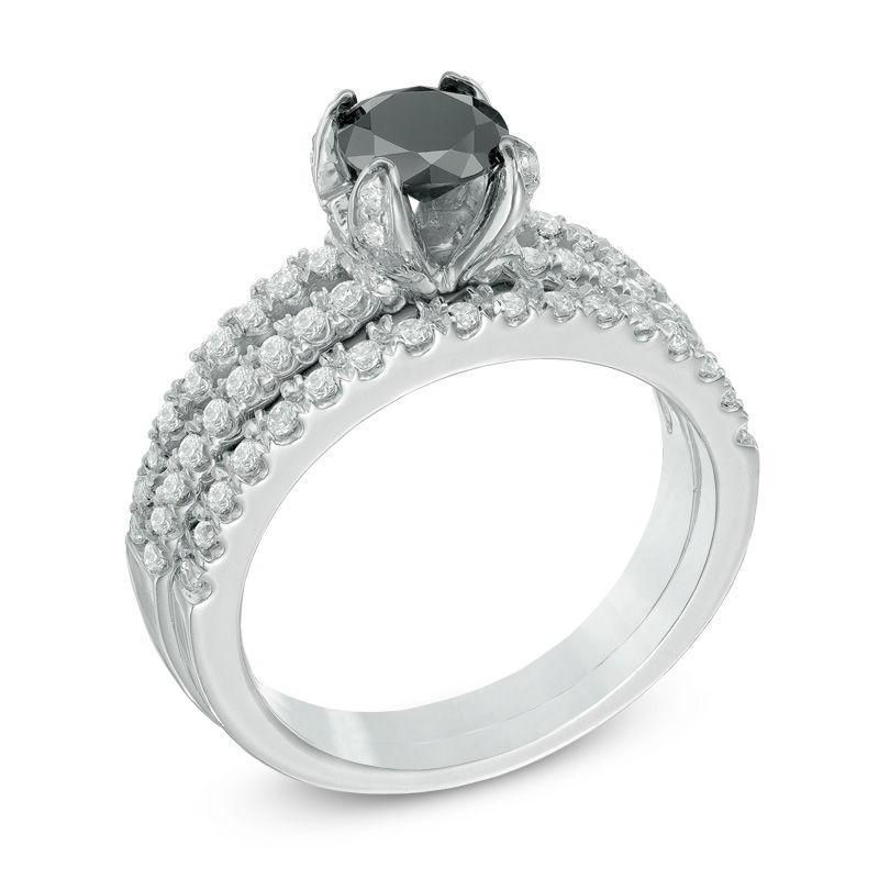 Main Image 2 of 1.25 CT. T.W. Enhanced Black and White Diamond Split Shank Bridal Set in 10K White Gold
