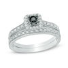 Thumbnail Image 1 of 0.33 CT. T.W. Enhanced Black and White Diamond Square Frame Bridal Set in Sterling Silver