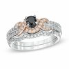 Thumbnail Image 0 of 0.63 CT. T.W. Enhanced Black and White Diamond Braid Bridal Set in Sterling Silver and 10K Rose Gold