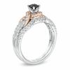 Thumbnail Image 1 of 0.63 CT. T.W. Enhanced Black and White Diamond Braid Bridal Set in Sterling Silver and 10K Rose Gold