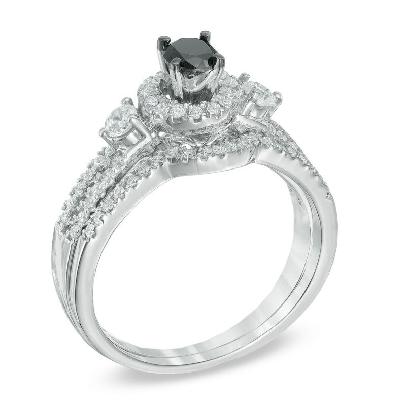 0.63 CT. T.W. Enhanced Black and White Diamond Frame Bridal Set in 10K White Gold