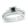 Thumbnail Image 0 of 0.50 CT. T.W. Enhanced Black and White Diamond Three Stone Bridal Set in 10K White Gold