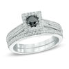 Thumbnail Image 1 of 0.50 CT. T.W. Enhanced Black and White Diamond Square Frame Bridal Set in Sterling Silver