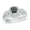 Thumbnail Image 1 of 1.25 CT. T.W. Enhanced Black and White Diamond Frame Bridal Set in 10K White Gold