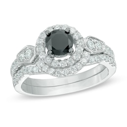1.25 CT. T.W. Enhanced Black and White Diamond Frame Bridal Set in 10K White Gold