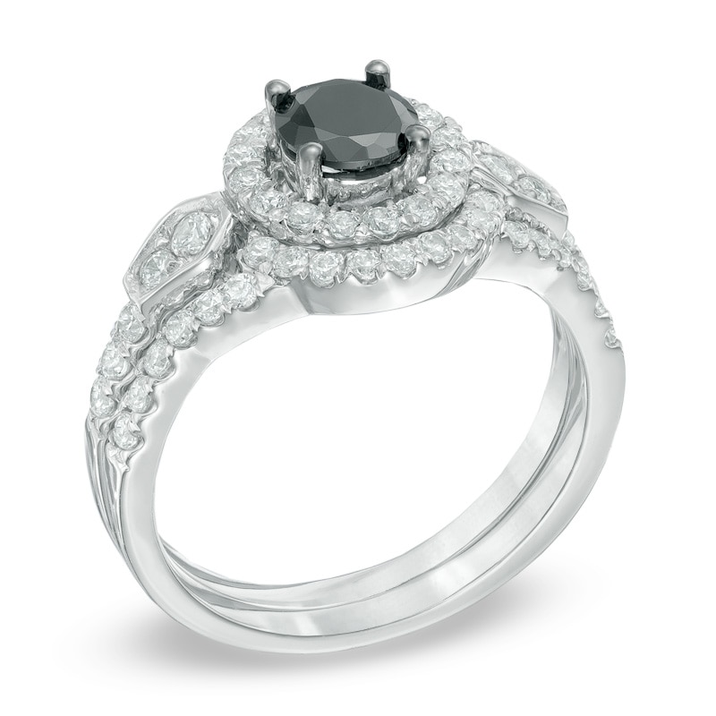 Main Image 2 of 1.25 CT. T.W. Enhanced Black and White Diamond Frame Bridal Set in 10K White Gold