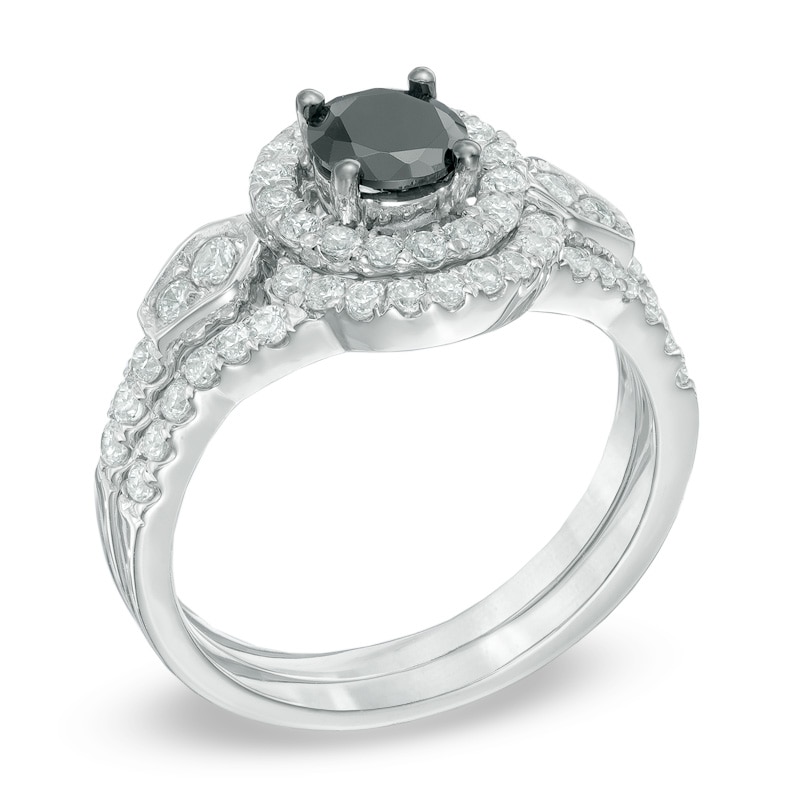 1.25 CT. T.W. Enhanced Black and White Diamond Frame Bridal Set in 10K ...