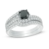 Thumbnail Image 0 of 1.25 CT. T.W. Enhanced Black and White Diamond Wave Bridal Set in 10K White Gold
