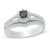 Thumbnail Image 0 of 0.50 CT. T.W. Enhanced Black and White Diamond Split Shank Bridal Set in 10K White Gold