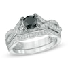 Thumbnail Image 0 of 1.00 CT. T.W. Enhanced Black and White Diamond Twist Bridal Set in 10K White Gold