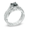 Thumbnail Image 1 of 1.00 CT. T.W. Enhanced Black and White Diamond Twist Bridal Set in 10K White Gold