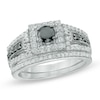 Thumbnail Image 0 of 1.00 CT. T.W. Enhanced Black and White Diamond Square Frame Bridal Set in 10K White Gold