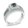 Thumbnail Image 1 of 1.00 CT. T.W. Enhanced Black and White Diamond Square Frame Bridal Set in 10K White Gold