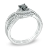 Thumbnail Image 1 of 0.50 CT. T.W. Enhanced Black and White Diamond Bypass Bridal Set in Sterling Silver