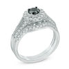 Thumbnail Image 2 of 0.58 CT. T.W. Enhanced Black and White Diamond Frame Bridal Set in 10K White Gold