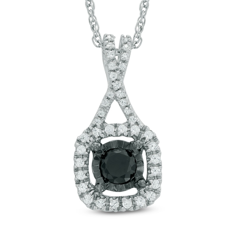 0.40 CT. T.W. Enhanced Black and White Diamond Square Frame Pendant in Sterling Silver|Peoples Jewellers