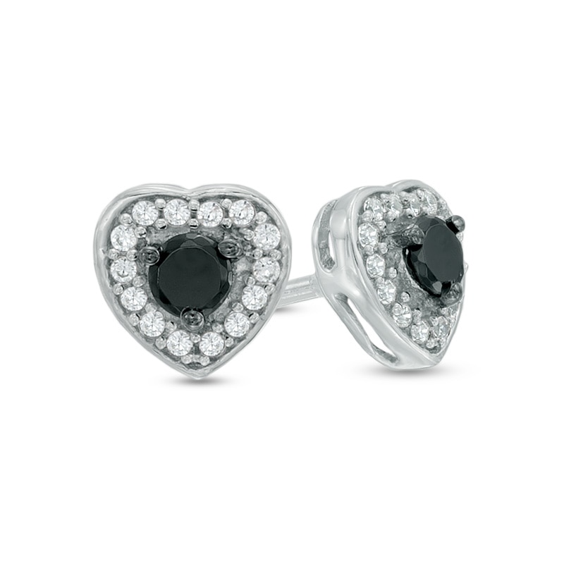0.25 CT. T.W. Enhanced Black and White Diamond Heart Stud Earrings in Sterling Silver|Peoples Jewellers