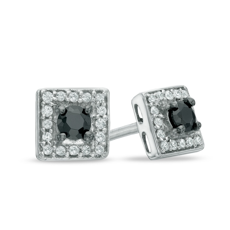 0.33 CT. T.W. Enhanced Black and White Diamond Square Stud Earrings in Sterling Silver|Peoples Jewellers