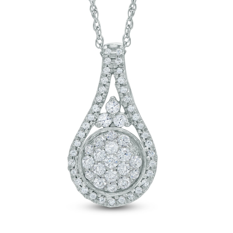 Main Image 1 of 0.50 CT. T.W. Diamond Cluster Teardrop Frame Pendant in 10K White Gold