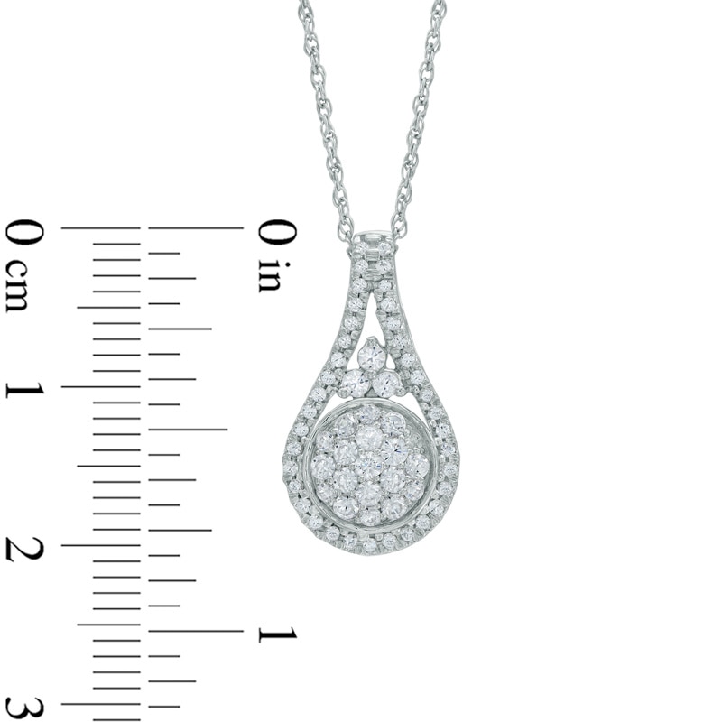 Main Image 2 of 0.50 CT. T.W. Diamond Cluster Teardrop Frame Pendant in 10K White Gold