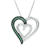 Thumbnail Image 0 of 0.16 CT. T.W. Enhanced Green and White Diamond Tilted Double Heart Pendant in Sterling Silver