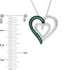 Thumbnail Image 1 of 0.16 CT. T.W. Enhanced Green and White Diamond Tilted Double Heart Pendant in Sterling Silver