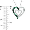 0.16 CT. T.W. Enhanced Green and White Diamond Tilted Double Heart Pendant in Sterling Silver