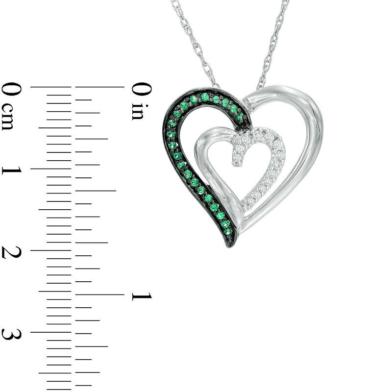 0.16 CT. T.W. Enhanced Green and White Diamond Tilted Double Heart Pendant in Sterling Silver