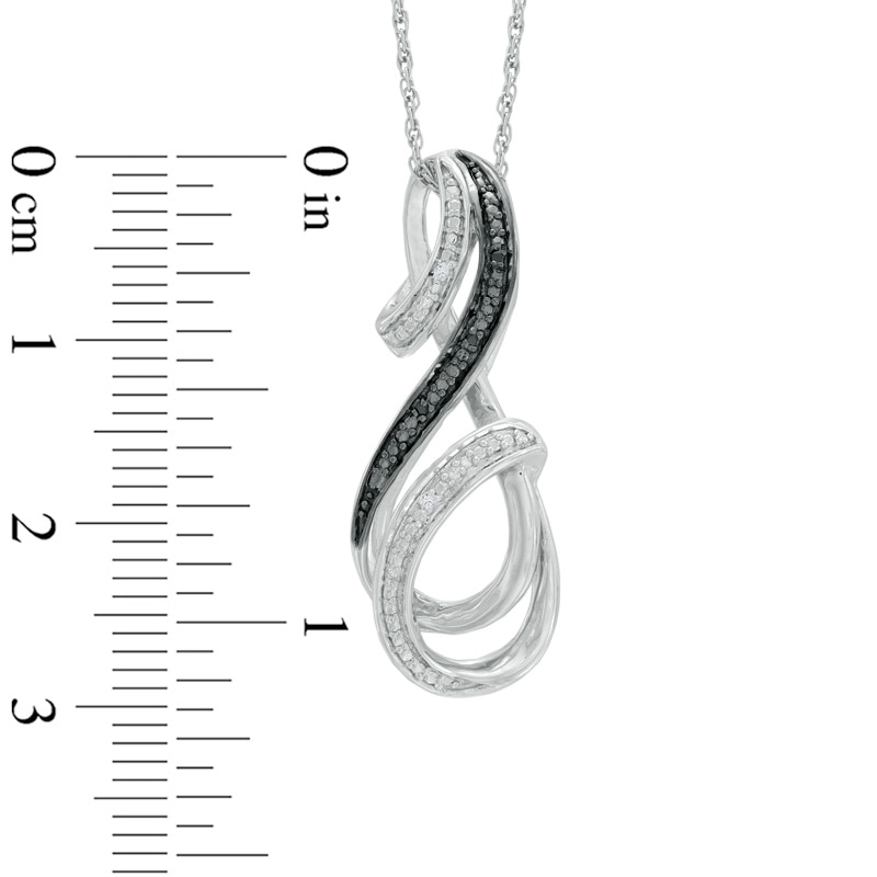 Main Image 2 of Enhanced Black and White Diamond Accent Beaded Infinity Ribbon Pendant in Sterling Silver