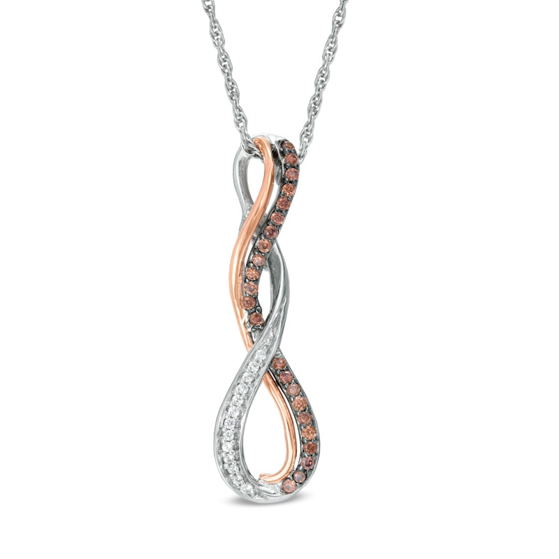 0.16 CT. T.W. Champagne and White Diamond Cascading Infinity Pendant in Sterling Silver and 10K Rose Gold