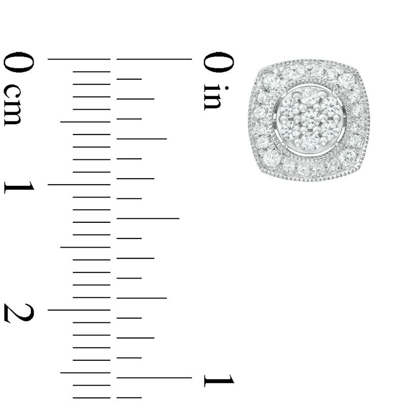 Main Image 2 of 0.50 CT. T.W. Composite Diamond Cushion Frame Vintage-Style Stud Earrings in 10K White Gold