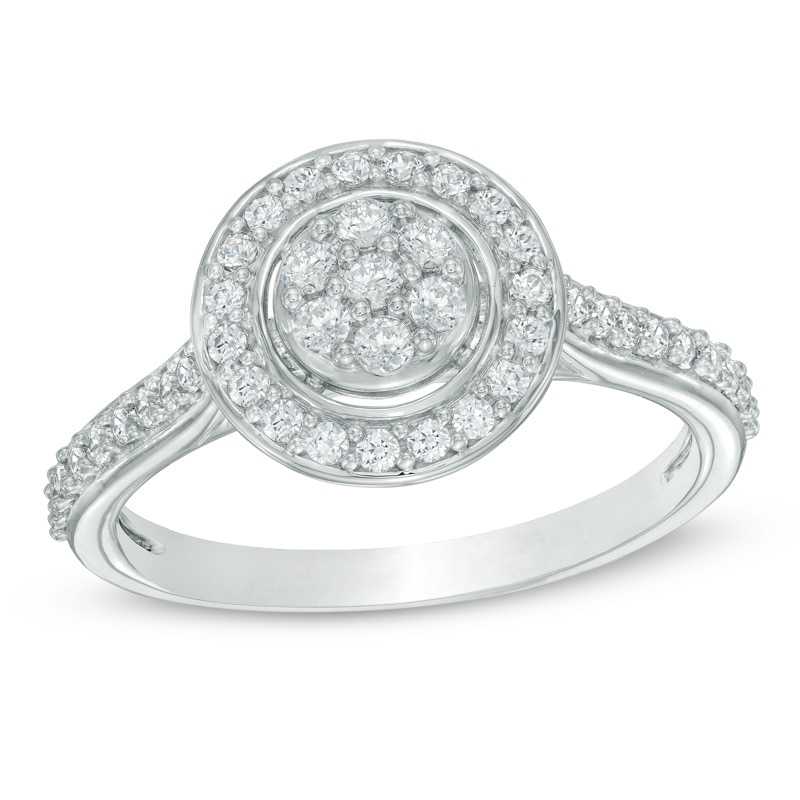 Main Image 1 of 0.50 CT. T.W. Composite Diamond Frame Engagement Ring in 10K White Gold