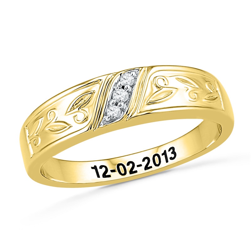 Men's Diamond Accent Three Stone Wedding Band in 10K Gold (10 Characters)
