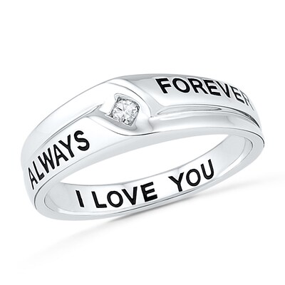 Men's Diamond Accent Solitaire Wedding Band in Sterling Silver (3 Lines)